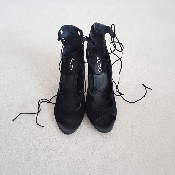 Aldo Black Suede Lace Up Stilettos - Picture 2 of 16